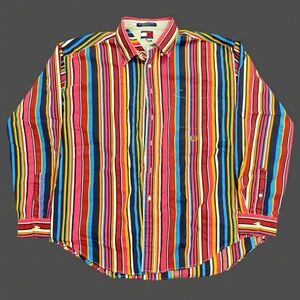 Vintage Tommy Hilfiger Striped Button Down Long Sleeve Colorful Men's Size XL